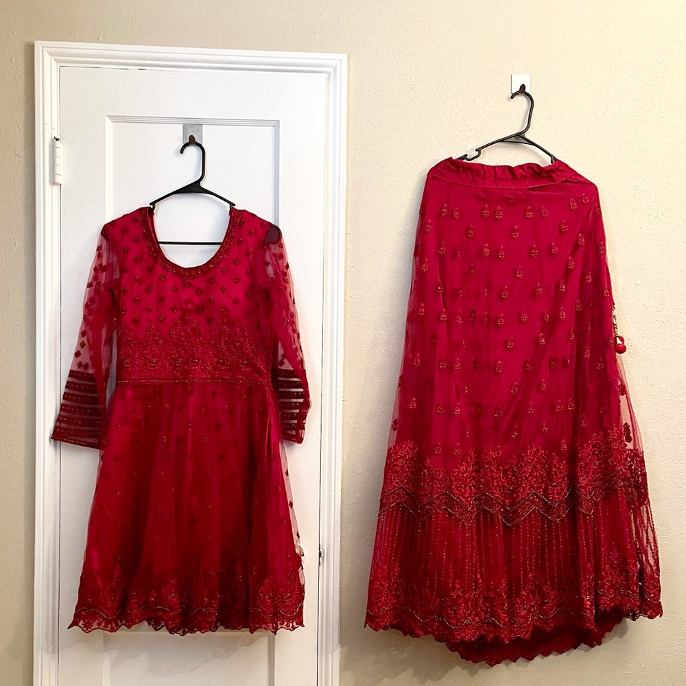 Indian red net lehenga